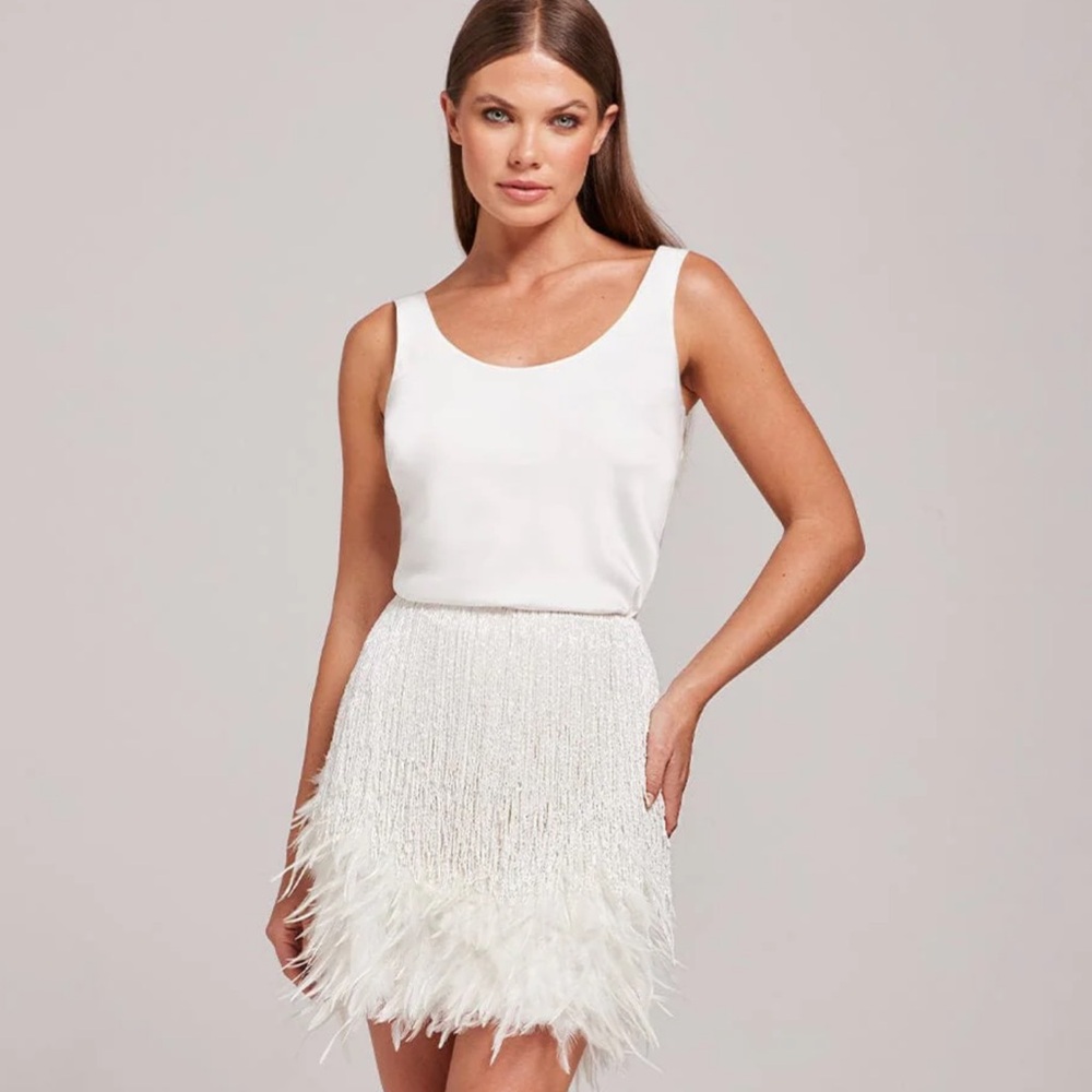 NADINE MERABI White Feathered Skirt Set